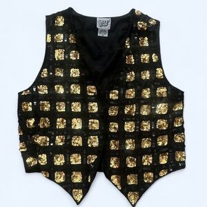 Vintage 1970s RARE 100% Silk Black and Gold Beaded and Sequined Size M Vest